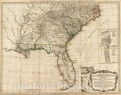 Historic Map : National Atlas - 1776 A General Map of the Southern British Colonies, in America. - Vintage Wall Art
