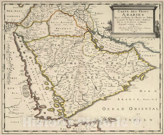 Historic Wall Map : Saudi Arabi, Arabia 1694 Three Arabias. , Vintage Wall Art