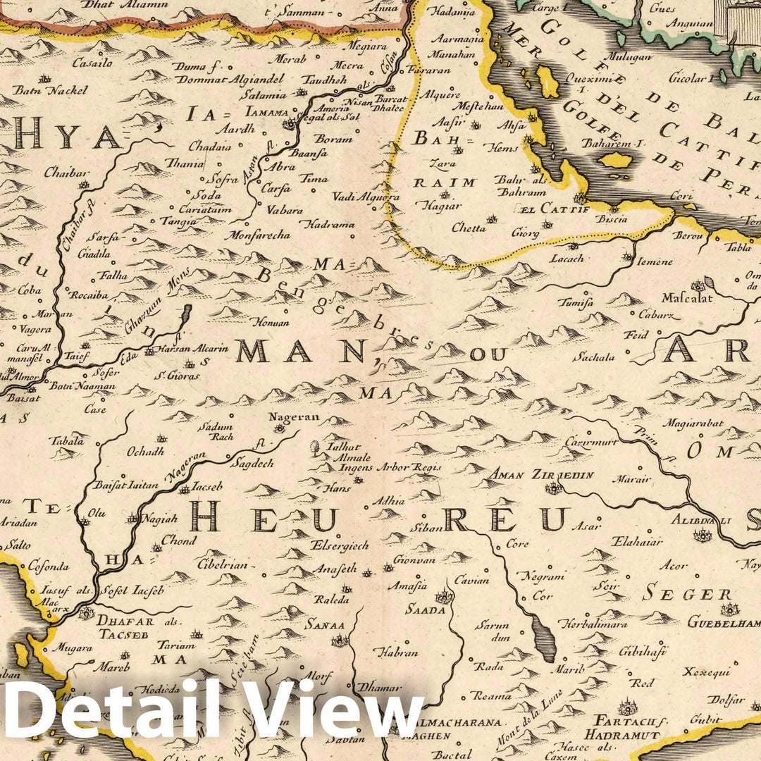 Historic Wall Map : Saudi Arabi, Arabia 1694 Three Arabias. , Vintage Wall Art