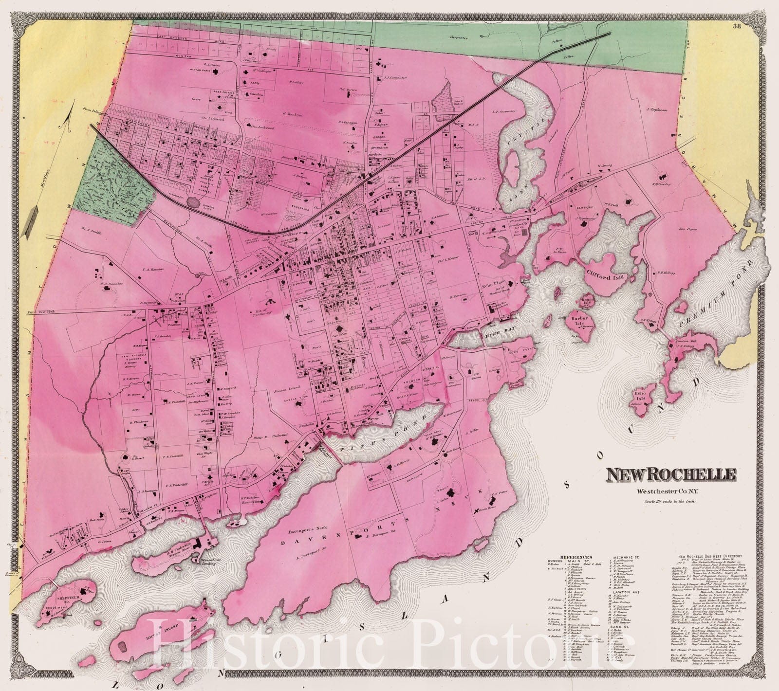 Historic Map : New Rochelle (N.Y.), York, 1868 New Rochelle. , Vintage ...
