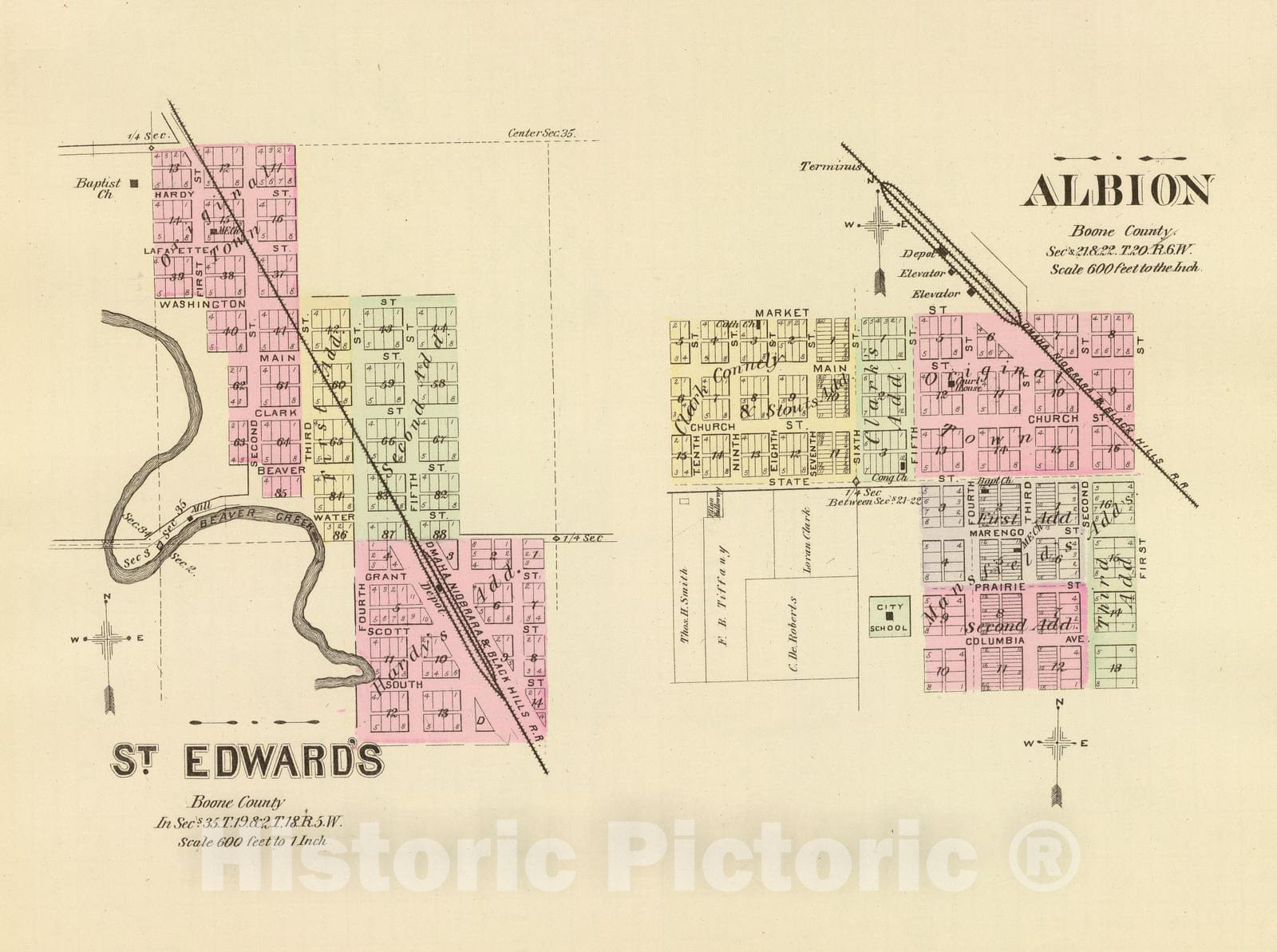 Historic Map : 1885 St. Edwards, Albion. - Vintage Wall Art