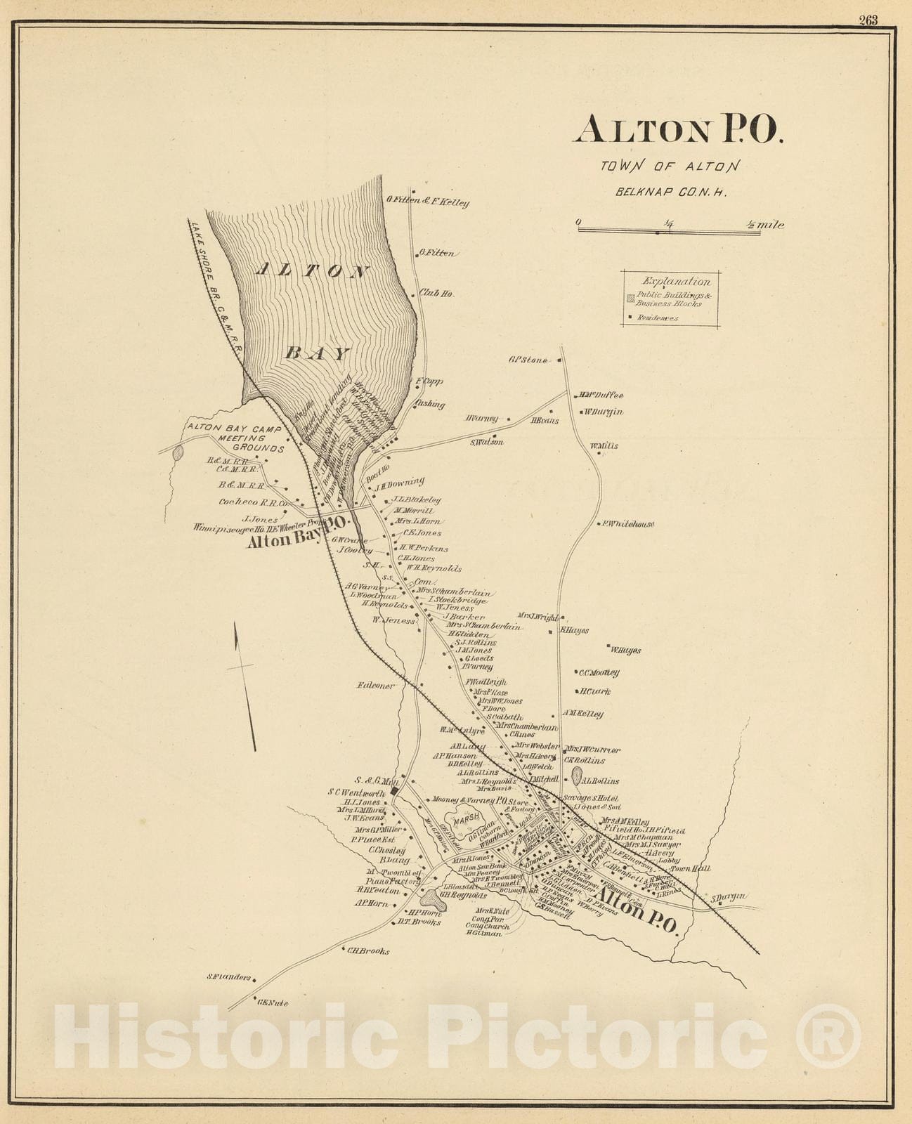 Historic Map : Alton Bay (N.H.), New Hampshire, 1892 Alton P.O. , Vintage Wall Art