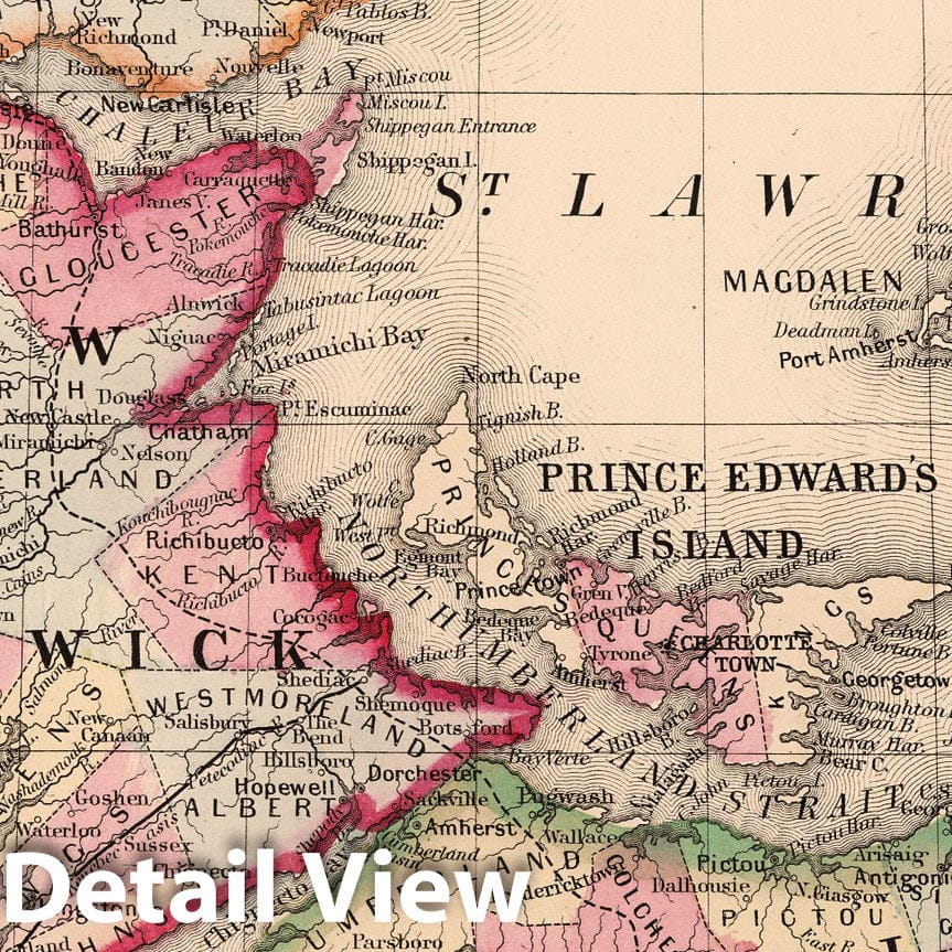 Historic Map : 1868 County map of Nova Scotia, New Brunswick, Cape Breton Id, and Pr. Edward's Id. - Vintage Wall Art