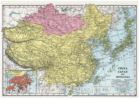 Historic Map - 1925 China, Japan, and Mongolia. - Vintage Wall Art