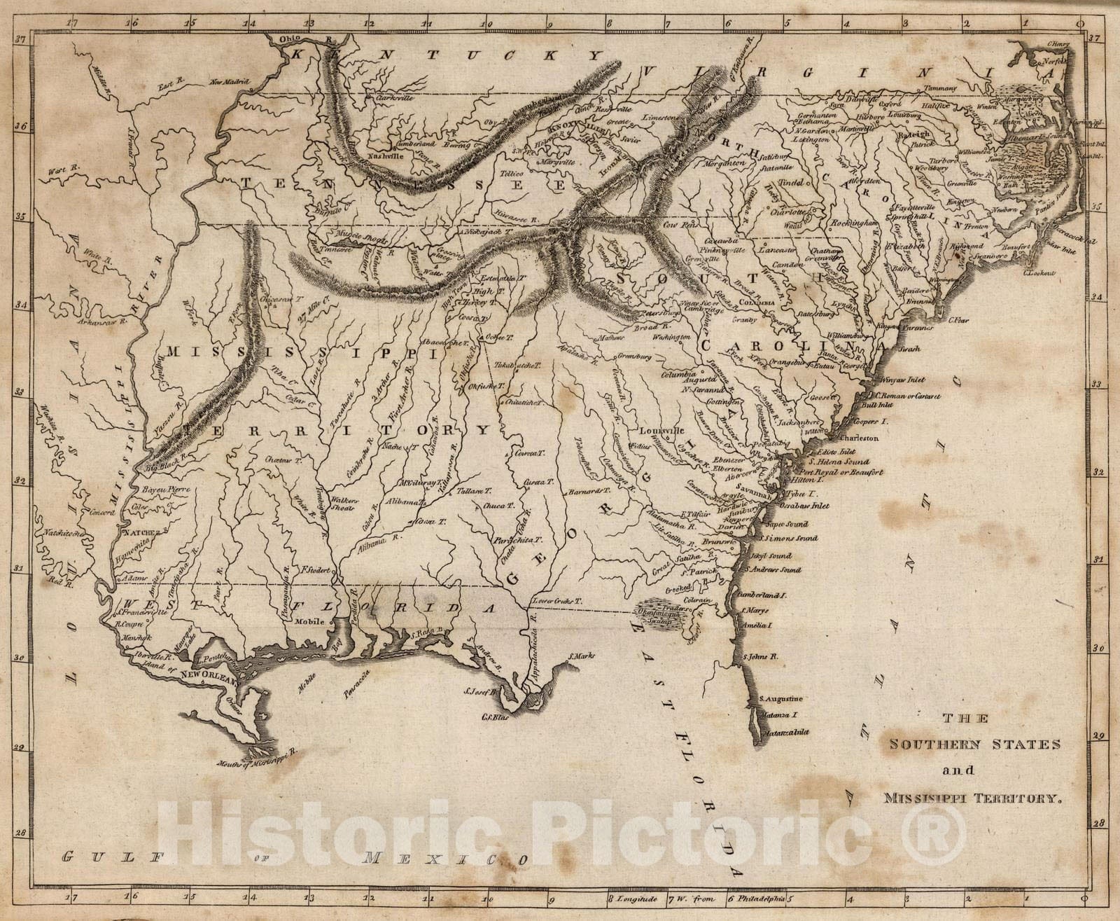 Historic Map : 1816 The Southern States and Mississippi Territory - Vintage Wall Art