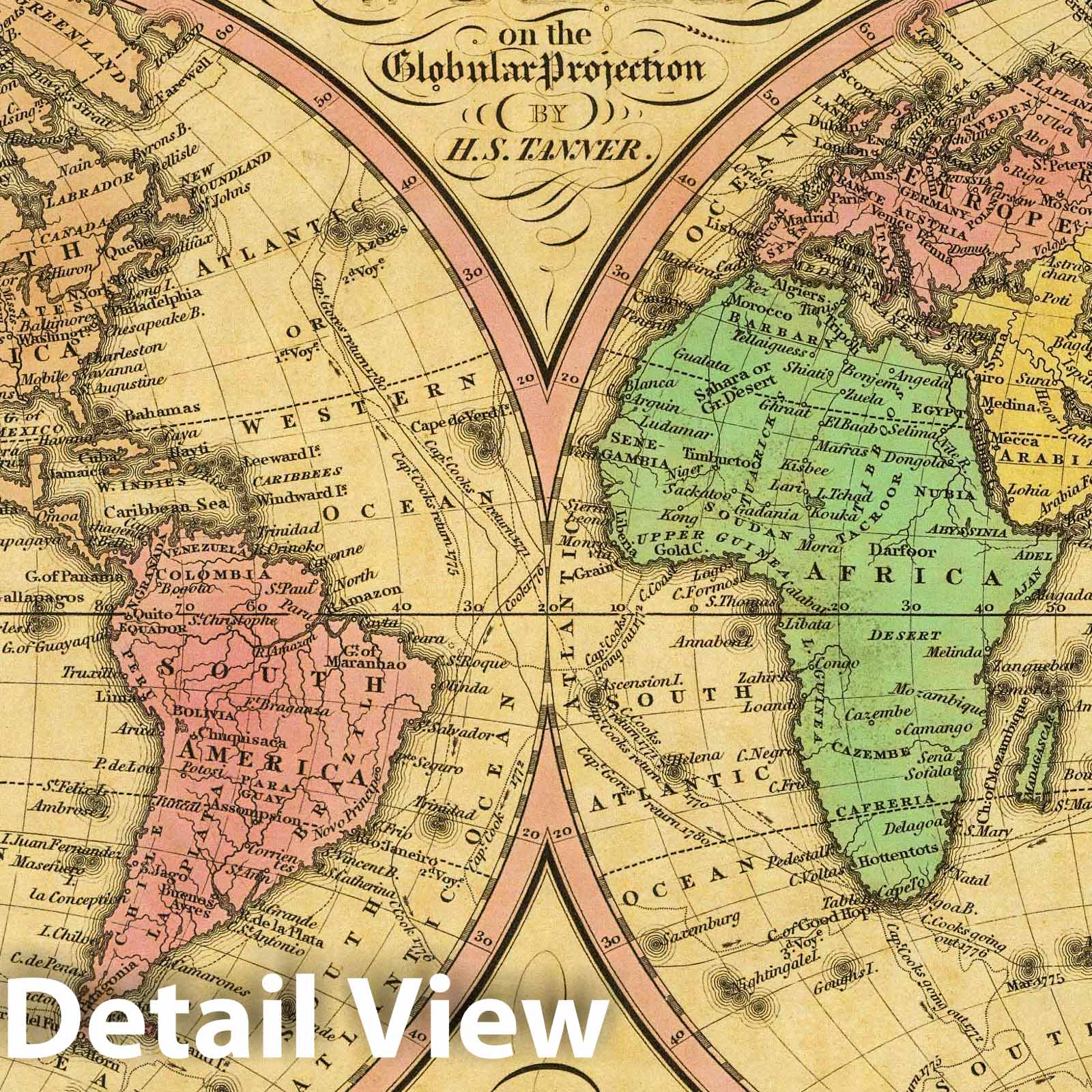 Historic Map : 1836 Map Of The World on the Globular Projection. - Vin ...