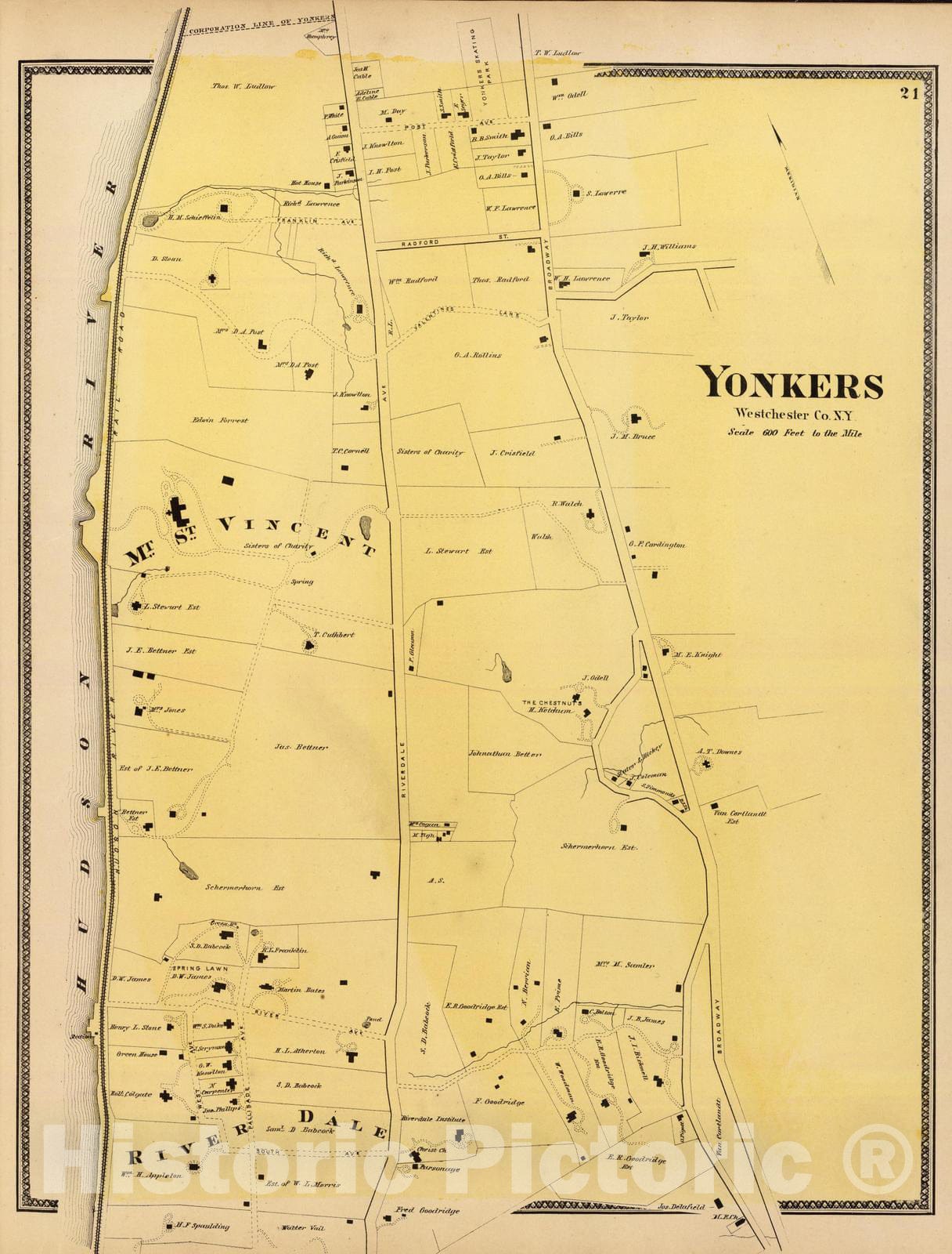 Historic Map : Bronx (New York, N.Y.), New 1868 Yonkers, N.Y. v1 , Vintage Wall Art