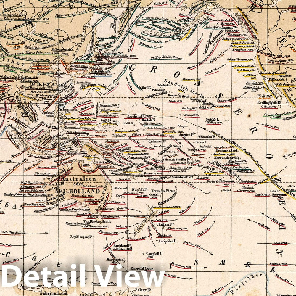 Historic Map : 1850 42. Die ozeanischen Entdeckungen - Vintage Wall Art