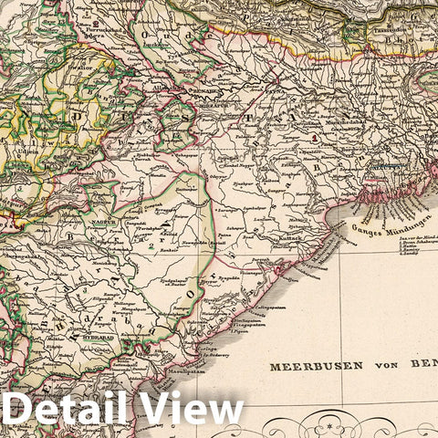 Historic Map : Bangladesh, Southwest Asia 1850 Vorder-Indien oder das Indo-Britische Reich. (India). , Vintage Wall Art