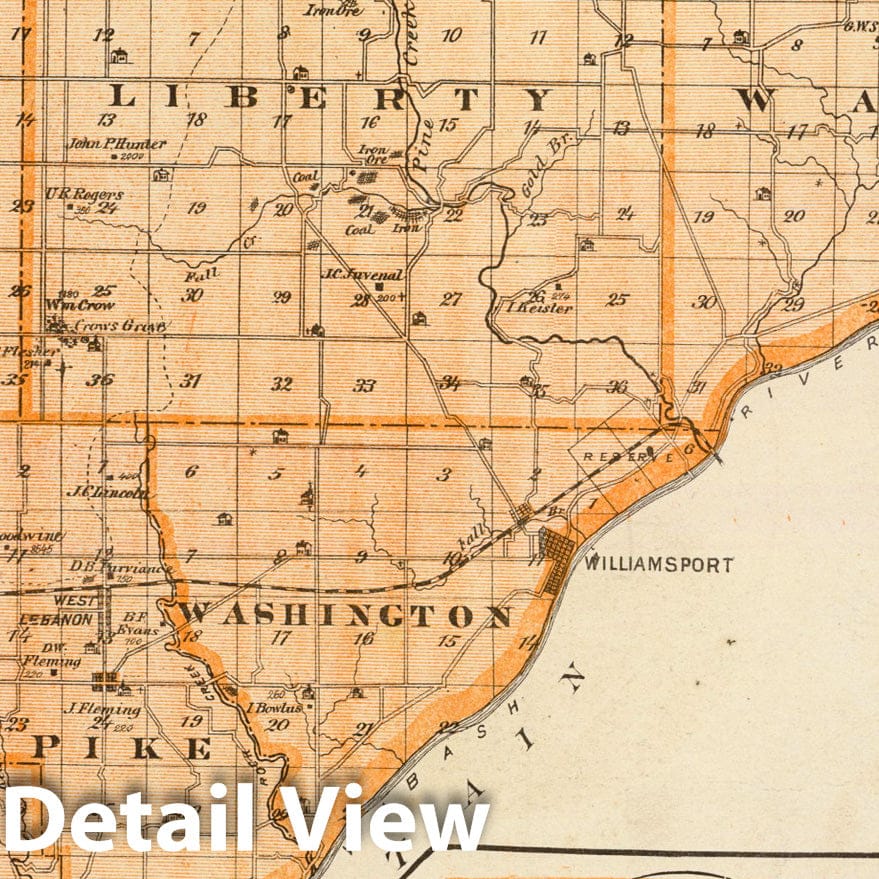 Historic Map : 1876 Map of Warren County. (with) Plan of West Lebanon, Williamsport, Warren Co. - Vintage Wall Art