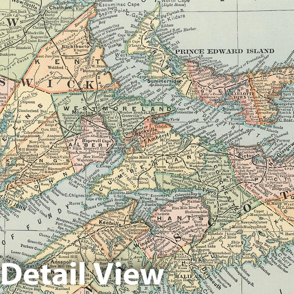 Historic Map : 1891 Map of New Brunswick, Nova Scotia, Prince Edward Island and Newfoundland 51 - Vintage Wall Art