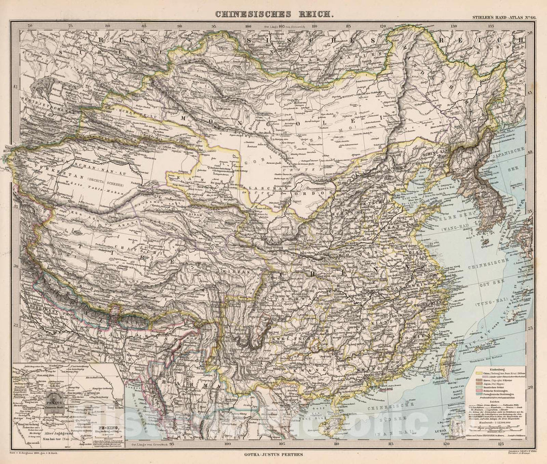 Historic Map : China, 1880 Chinesisches Reich (Empire of China). , Vintage Wall Art