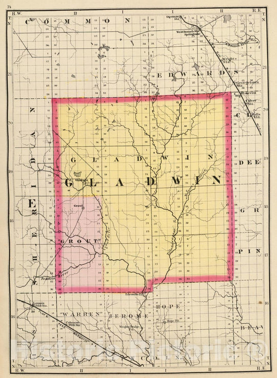 Historic Map : 1873 (Map of Gladwin County, Michigan) - Vintage Wall Art