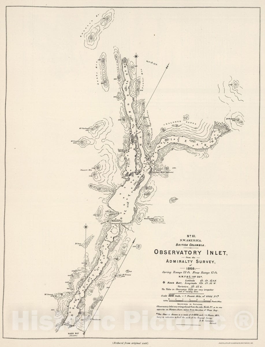 Historic Map : 1868 Observatory Inlet - Admiralty Survey. - Vintage Wa ...