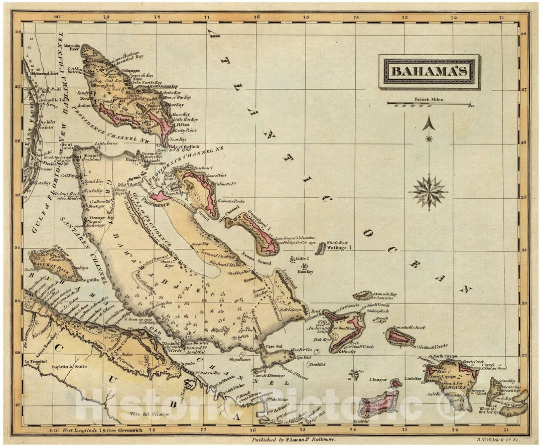 Historic Map - 1823 Bahamas, Atlas - Vintage Wall Art