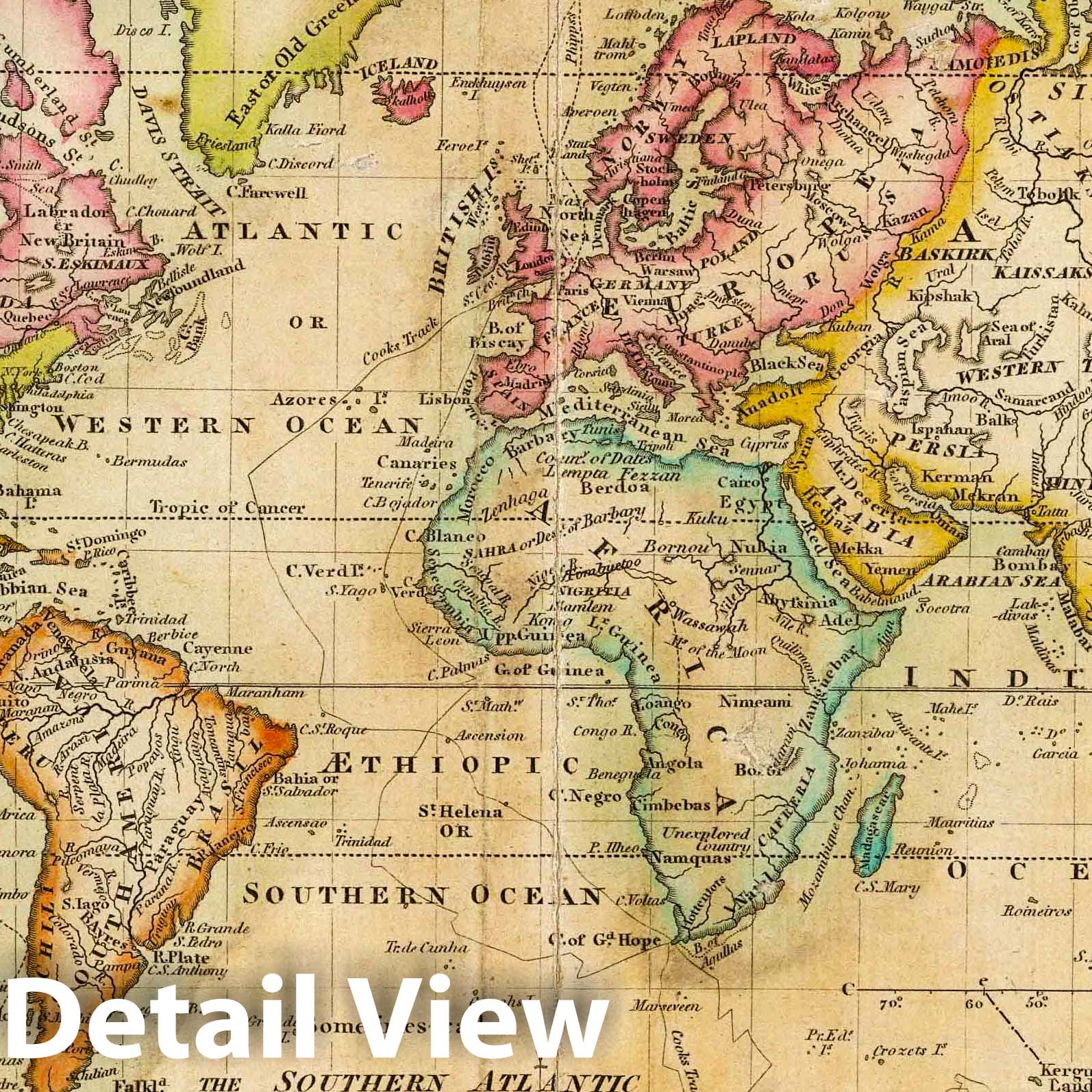 Historic Map : School Atlas - 1820 The World On Mercator's Projection. - Vintage Wall Art