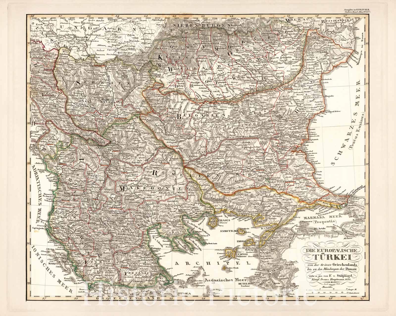 Historic Map : Albania, 1849 Die Europaeische Turkei (Turkey in Europe). , Vintage Wall Art