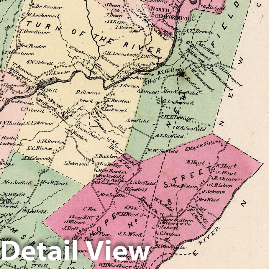 Historic Map : 1867 Town of Stamford, Fairfield County, Connecticut. (insets) Long Ridge. High Ridge. North Stamford. - Vintage Wall Art