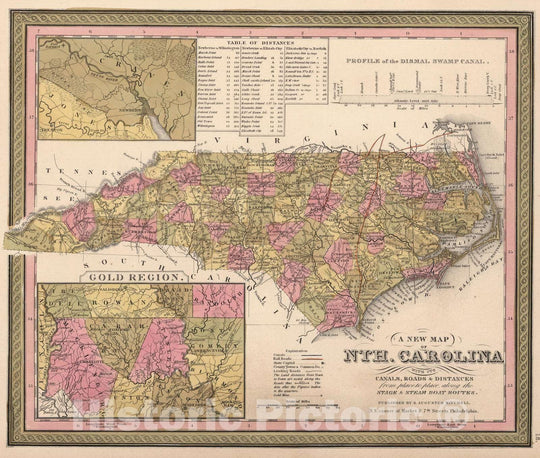 Historic Map : 1850 North Carolina. - Vintage Wall Art