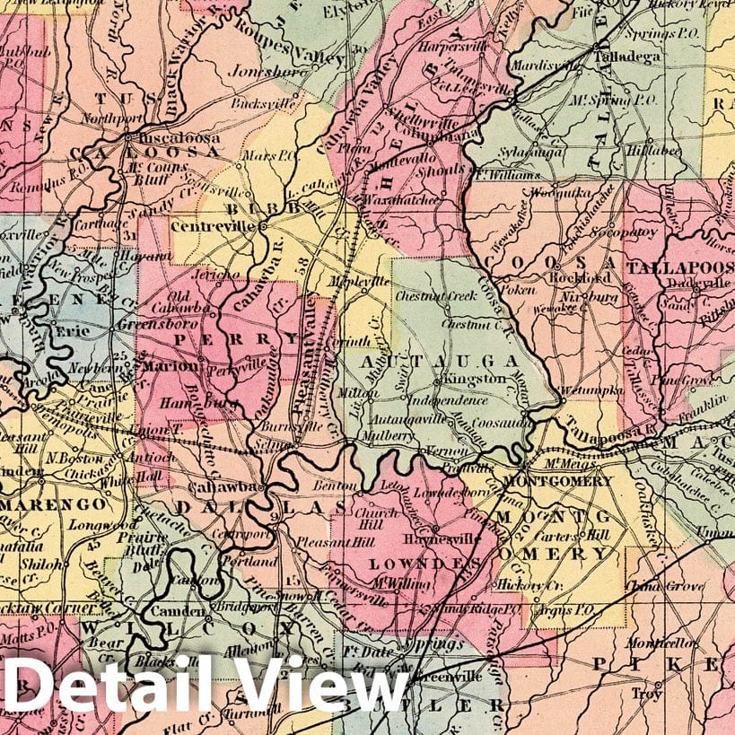 Historic Map : 1859 Alabama. v1 - Vintage Wall Art