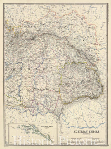 Historic Map : Hungary; Slovakia, Balkan Peninsula 1861 Austria E. , Vintage Wall Art
