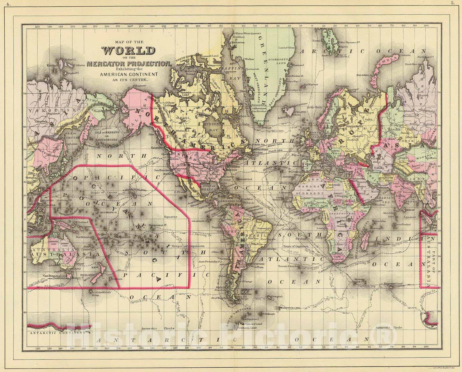 Historic Map - 1890 World Mercator proj, Atlas - Vintage Wall Art