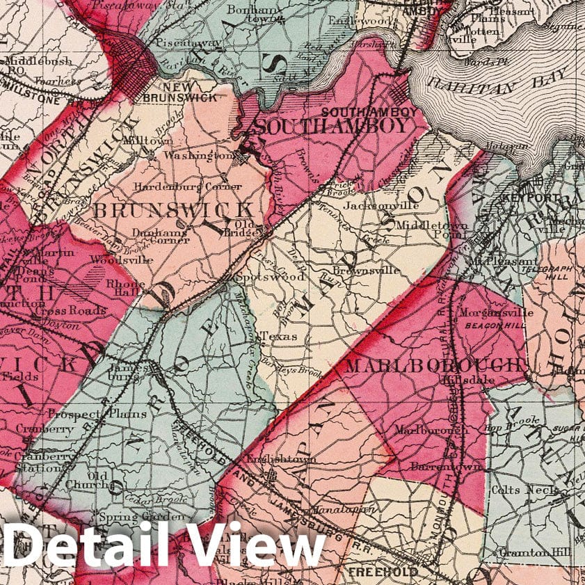 Historic Map : 1873 Atlas of New Jersey, Counties of Middlesex and Monmouth. - Vintage Wall Art
