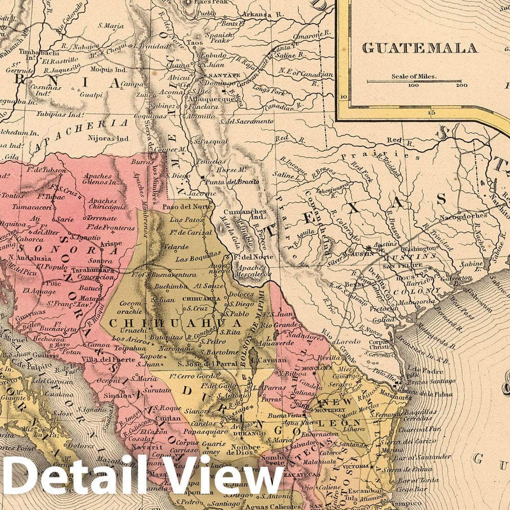Historic Map : 1850 Mexico and Guatemala. - Vintage Wall Art