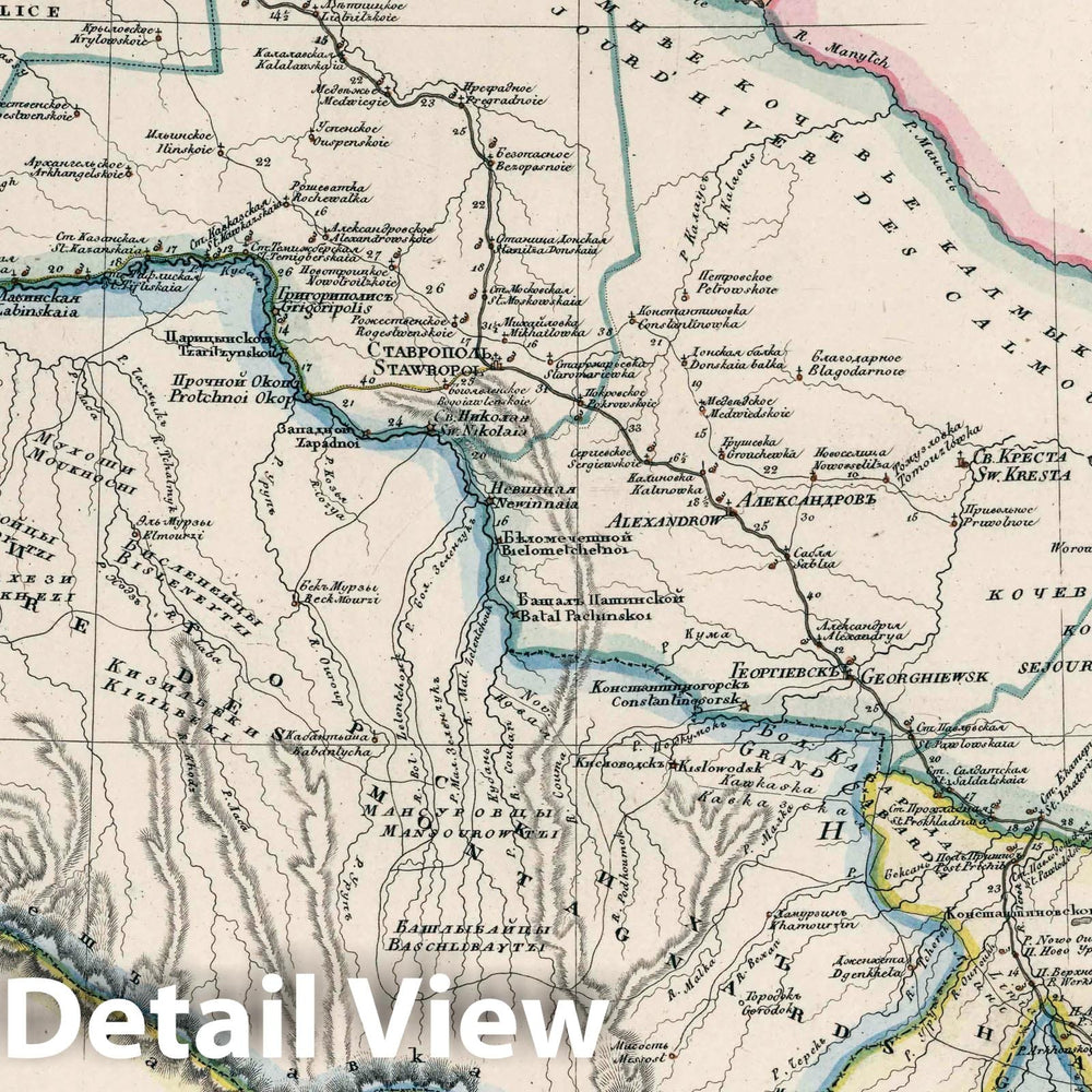 Historic Map : Russia, Caucasus 1829 Kavkazskoi oblasti i Zemel Gorskikh narodov = Province de Caucase et des Pays de peuples montagnards , Vintage Wall Art