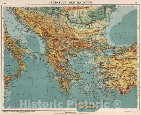 Historic Map : Balkan Peninsula 1921 Peninsule des Balkans , Vintage Wall Art