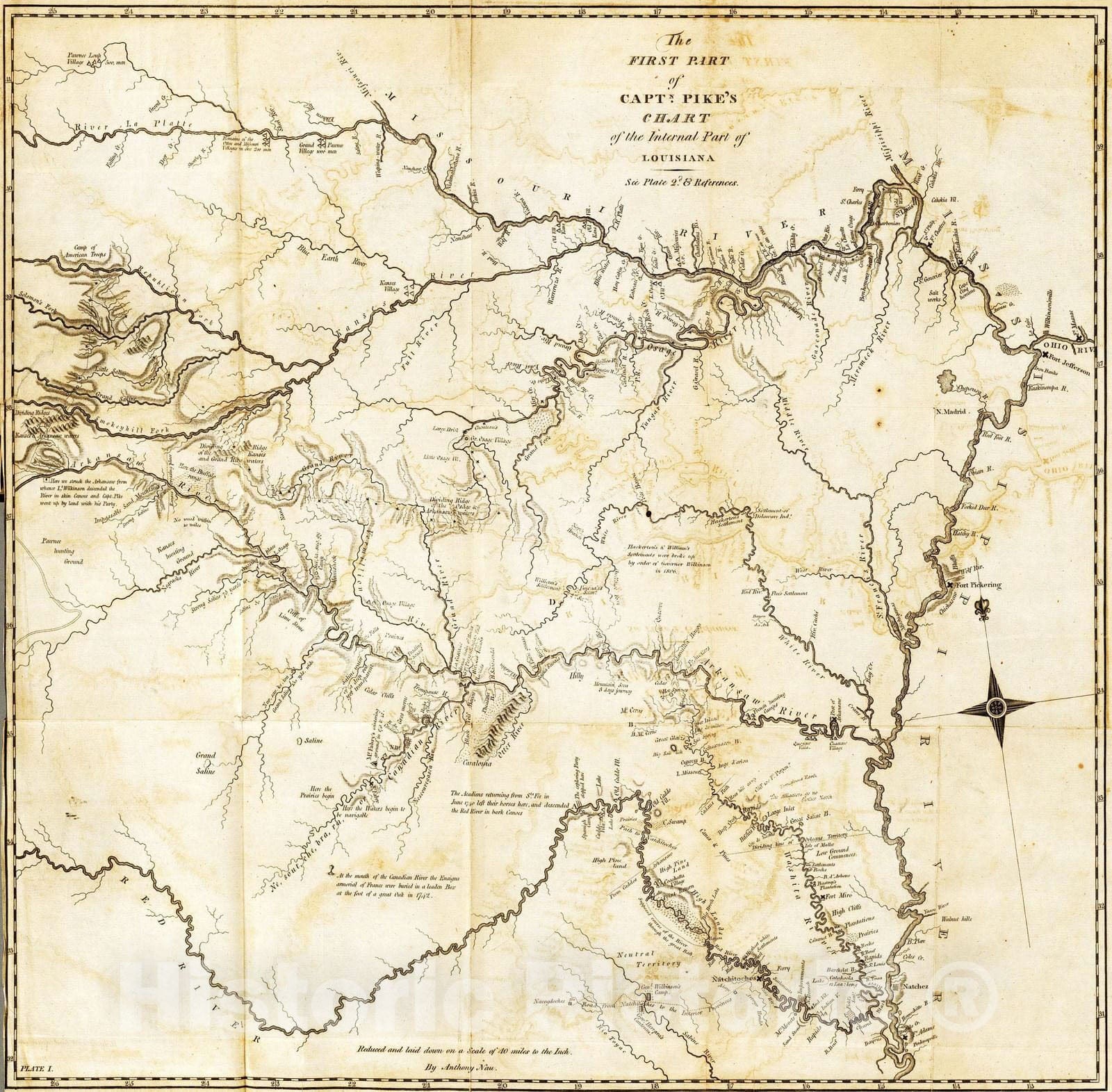 Historic Map : Exploration Book - 1810 First Part of Captn. Pike's Chart of the Internal Part of Louisiana. - Vintage Wall Art