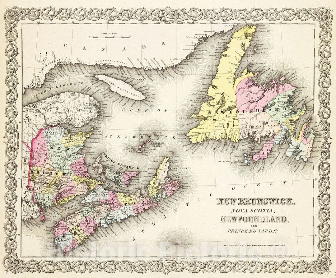 Historic Map : 1856 New Brunswick, Nova Scotia, Newfoundland, and Prince Edward Id. - Vintage Wall Art