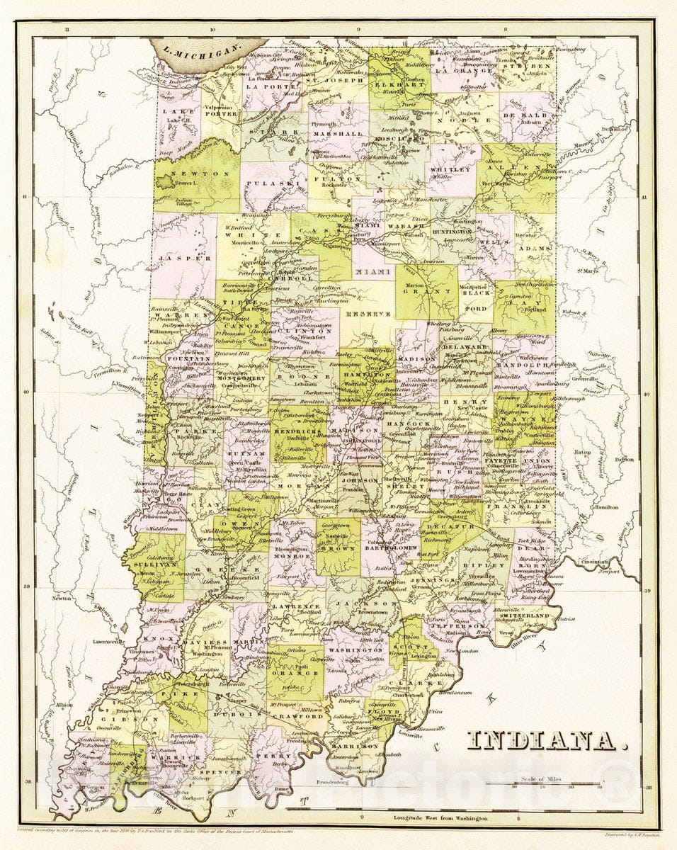 Historic Map : 1841 Indiana. - Vintage Wall Art – Historic Pictoric