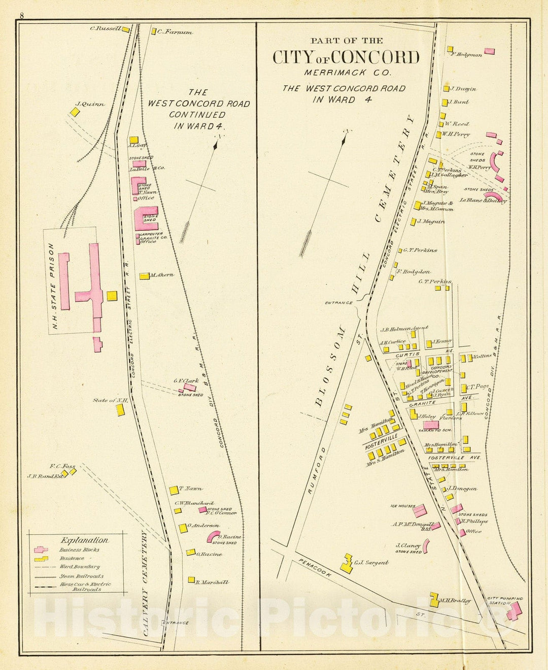 Historic Wall Map : 1892 Concord, W. Concord Rd, Ward 4. - Vintage Wall Art