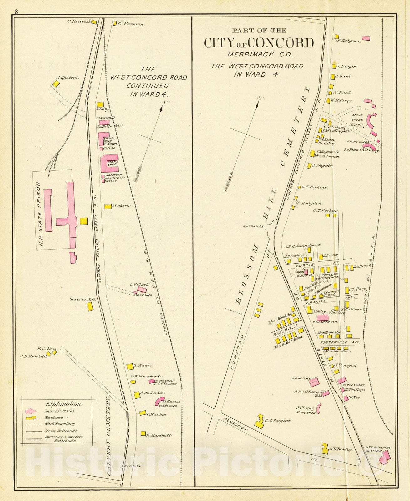 Historic Wall Map : 1892 Concord, W. Concord Rd, Ward 4. - Vintage Wall Art