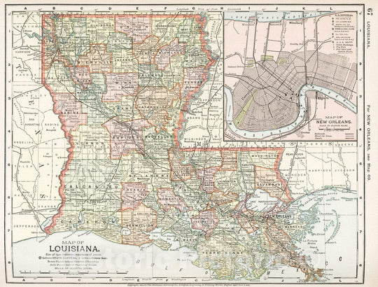 Historic Map : 1891 Map of Louisiana. 67 - Vintage Wall Art