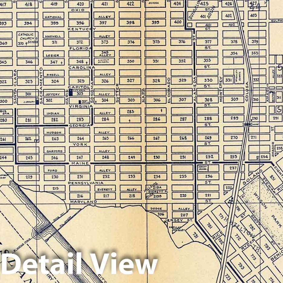 Historic Map : 1938 Thomas Bros.' Map of Vallejo and Vicinity, California. - Vintage Wall Art