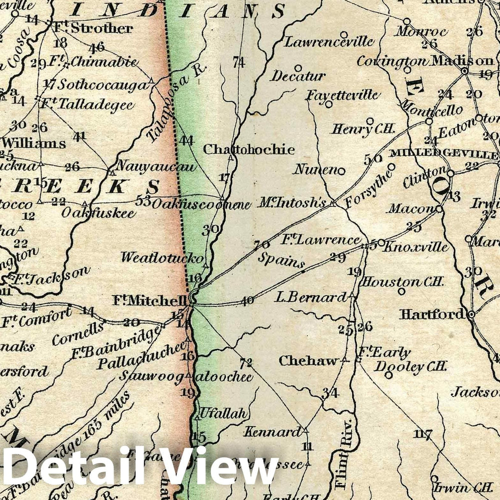 Historic Map : National Atlas - 1828 Georgia And Alabama - Vintage Wall Art