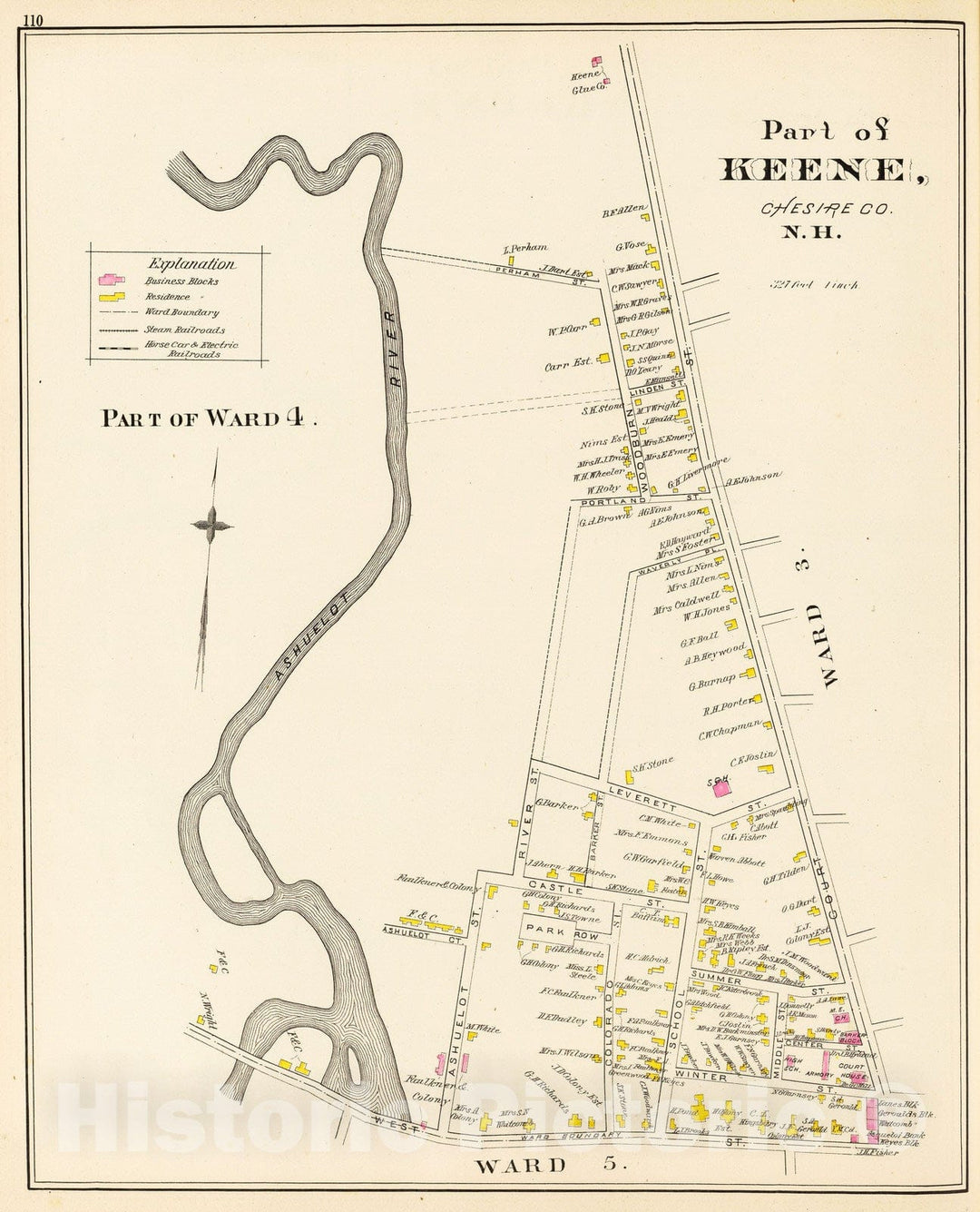 Historic Map : 1892 Keene, Ward 4. - Vintage Wall Art