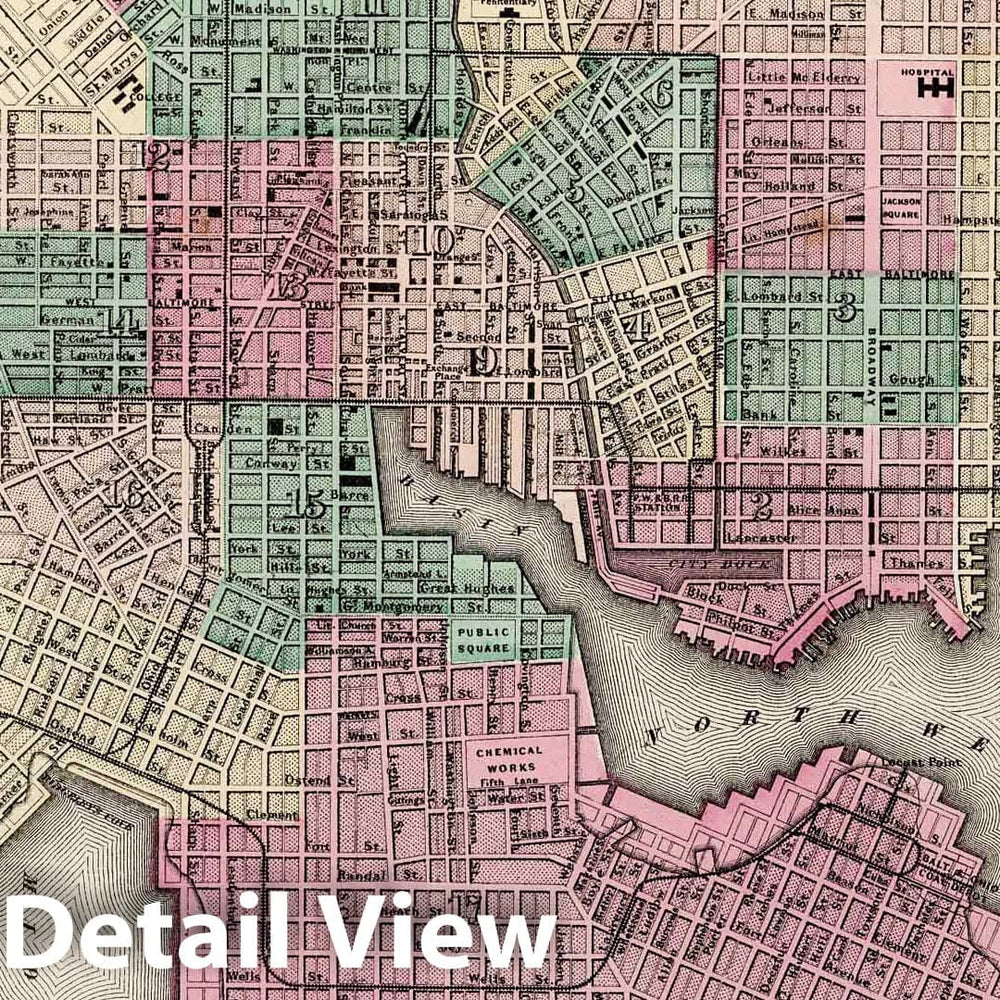 Historic Map : 1873 Baltimore, Maryland. - Vintage Wall Art