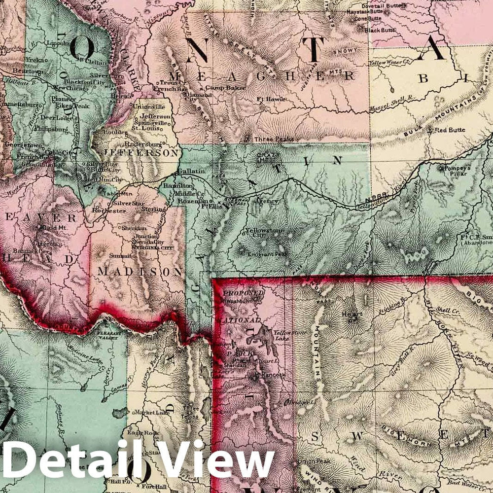 Historic Map : 1873 Idaho, Montana and Wyoming. - Vintage Wall Art