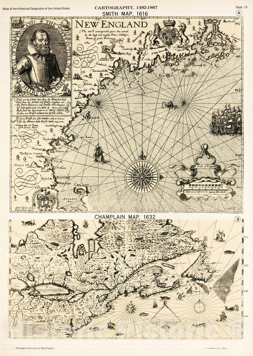 Historic Map : Plate 19. Facsimile Cartography 1492-1867. Smith Map, 1616. - Vintage Wall Art