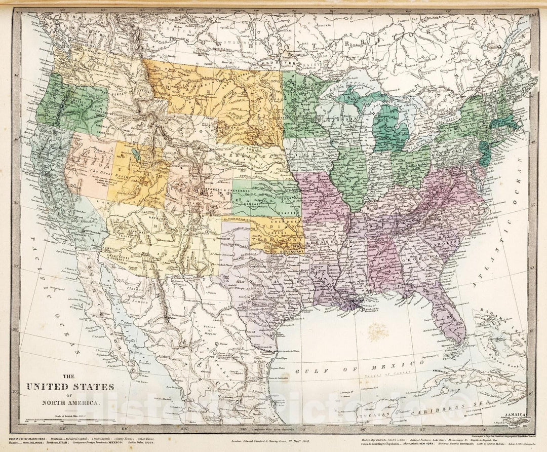 Historic Map : 1865 The United States of North America. - Vintage Wall Art