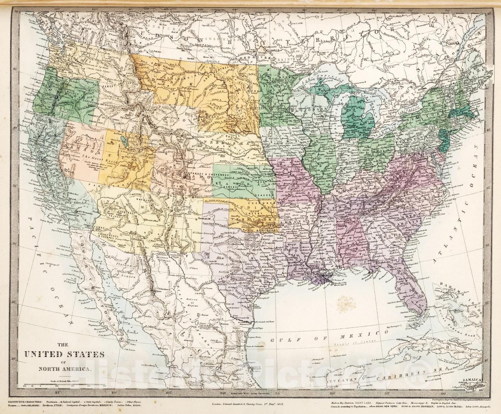 Historic Map : 1865 The United States of North America. - Vintage Wall Art