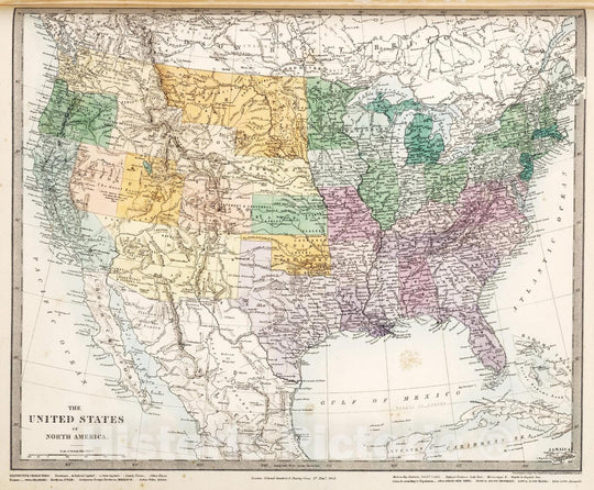 Historic Map : 1865 The United States of North America. - Vintage Wall Art