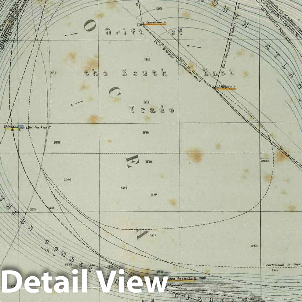 Historic Map : 1882 Chart of the World. (South Atlantic Section). - Vintage Wall Art