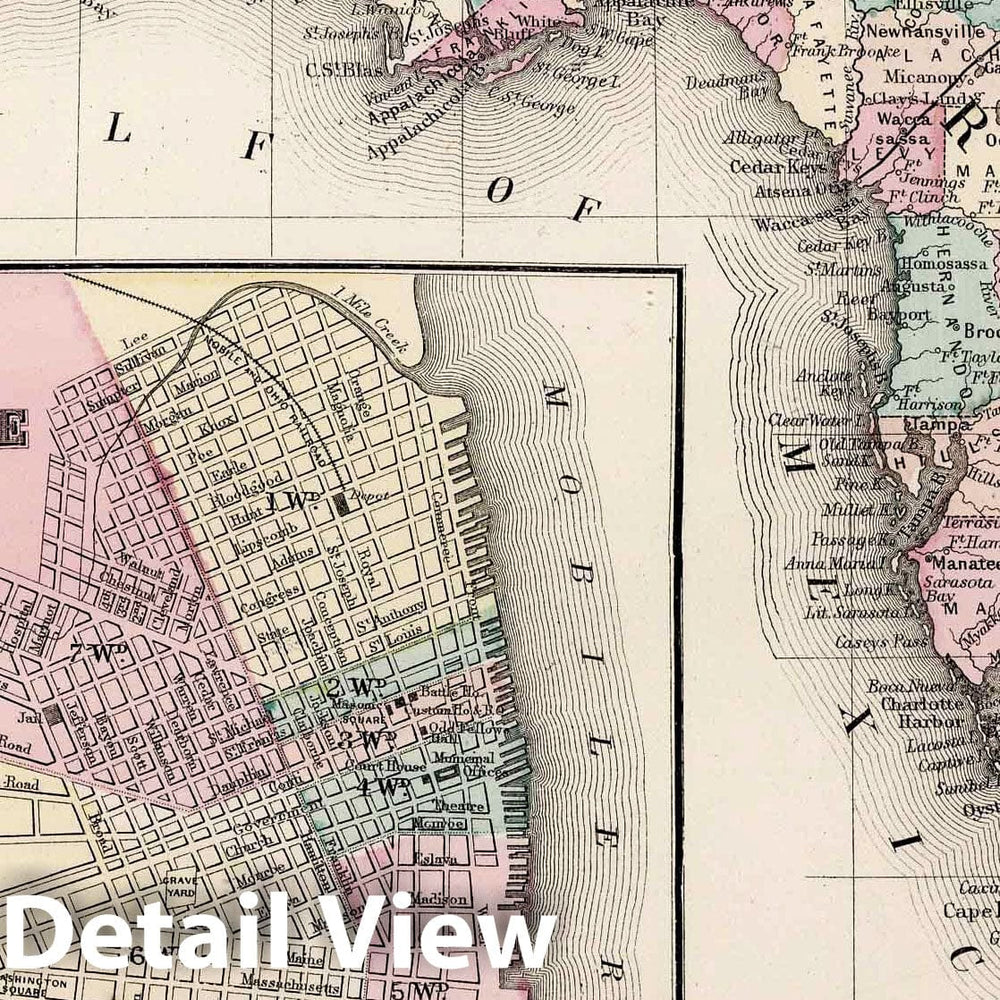 Historic Map : 1877 County map of Florida - Vintage Wall Art