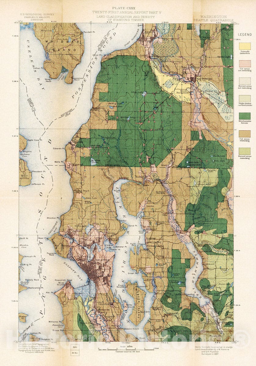 Seattle Geologic Map Seattle Quadrangle Washington Geologic Map 1900 Print – Historic Pictoric
