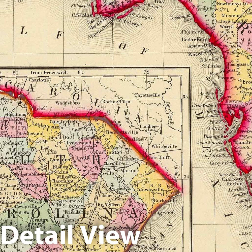 Historic Map : 1860 County Map Of Florida. - Vintage Wall Art