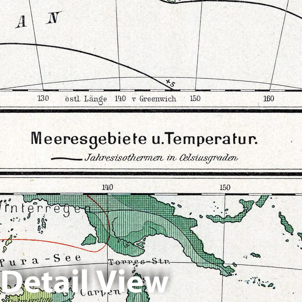 Historic Map : Australia 1896 Australien: Meersgebiete u. Temperatur. Vegetations-u. Regenkarte , Vintage Wall Art